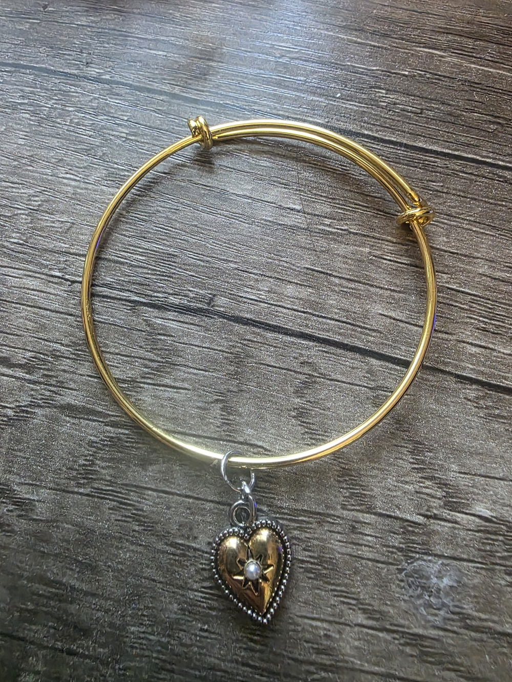 Gold Heart Charm Bangle Bracelet